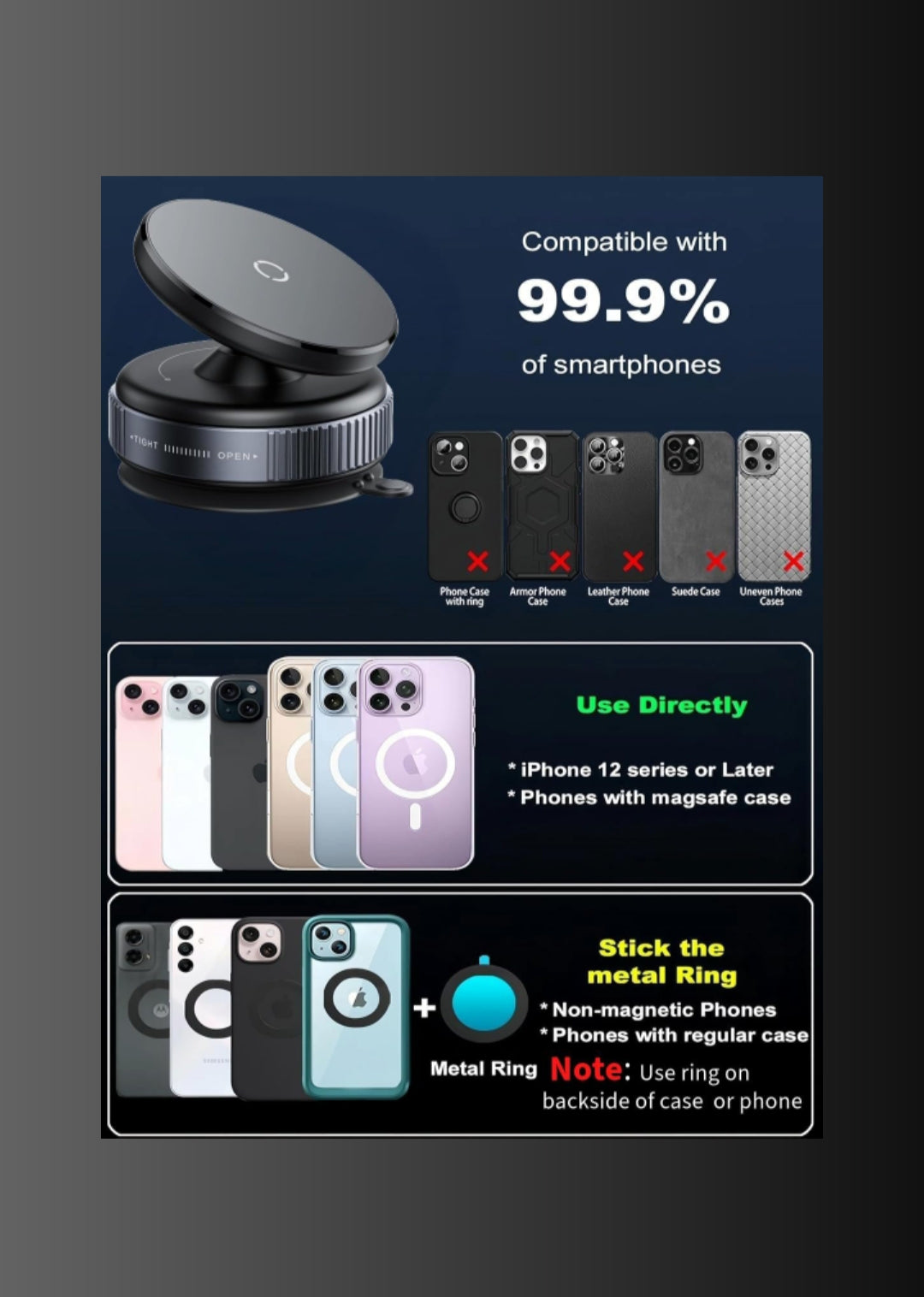 360 Degree Vaccum Magnetic Phones Holder
